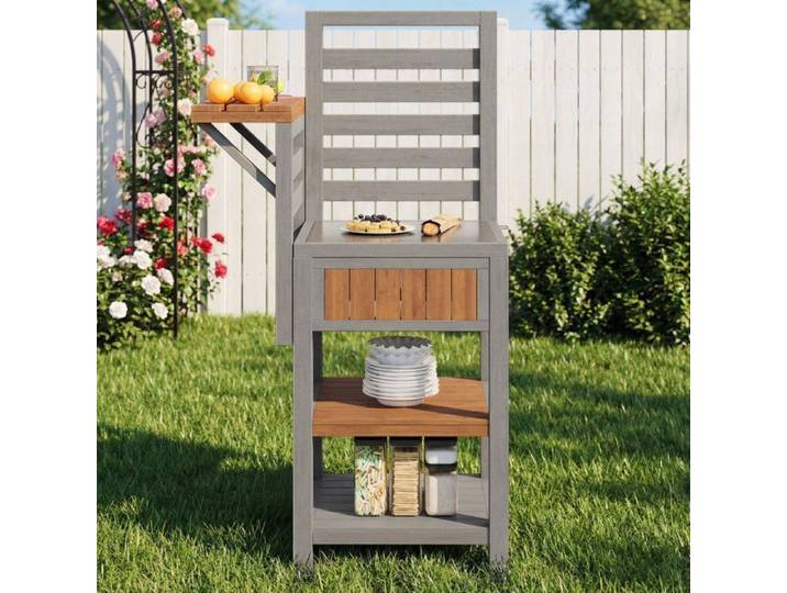 Desserte de jardin - GENERIQUE - 74x54x149 cm - Plan de travail inox - 2 étagères - Bois massif