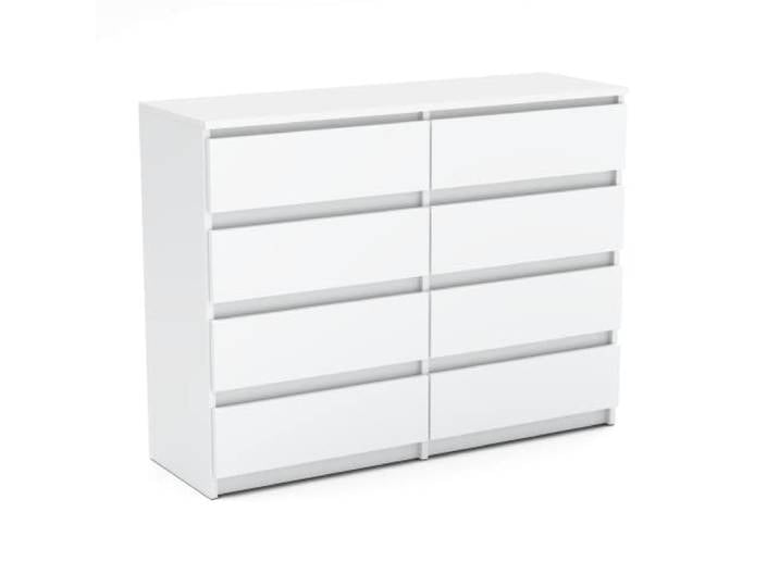 MRBLS_HOME Kommode mit 8 Schubladen - Holz Sideboard 120 x 92,5 x 33,5 cm (B/H/T) - Schmale Kommode für Schlafzimmer & Flur - Regal mit Schubladen - Schrank mit Schubladen (Weiß Matt)