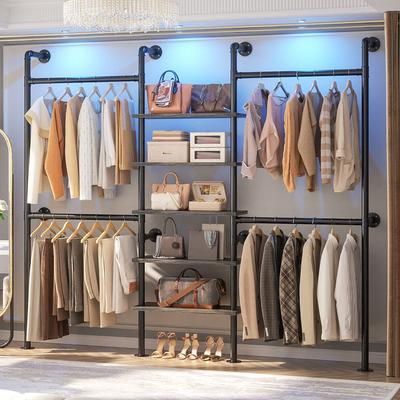 Rackcog 77'' Industrial Pipe Clothing Rack with 5-Tier Shelves, Reversible Closet Organizer System Garment Racks for Hanging Clothes