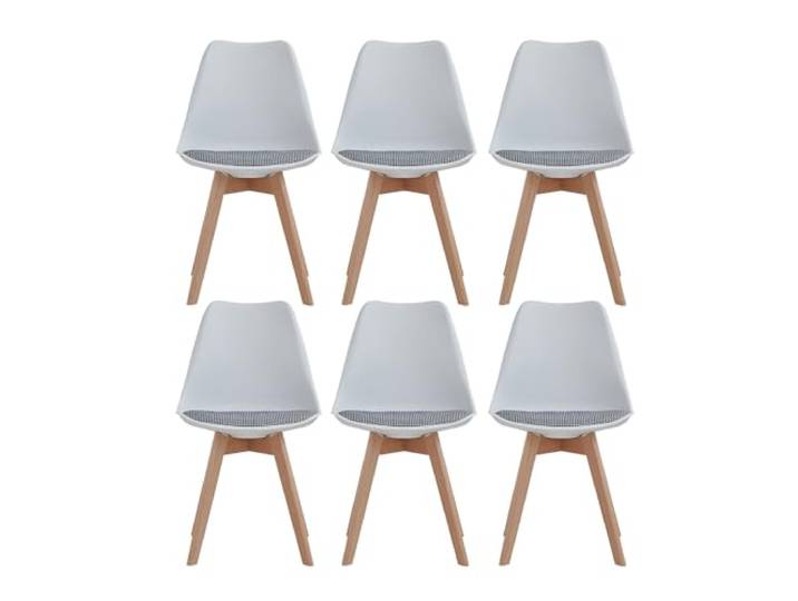 HJhomeheart Skandinavischer Esszimmerstuhl, 6er-Set, Beine aus Massivholz, Gewebtes Gestreiftes Sitzkissen, Küchenstühlen, Modernen Stühlen (Weiß-6)