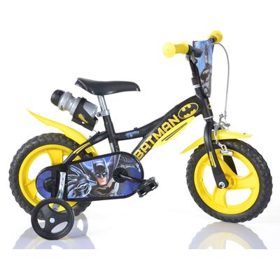Kinderfahrrad DINO BIKES "12" Batman stabiler Stahl-Rahmen, Stützräder, kindgerecht" Gr. 21, schwarz, Fahrräder, Kinder, 21cm, 12 Zoll (30,48cm), mit Stützrädern, Trinkflasche und Frontschild
