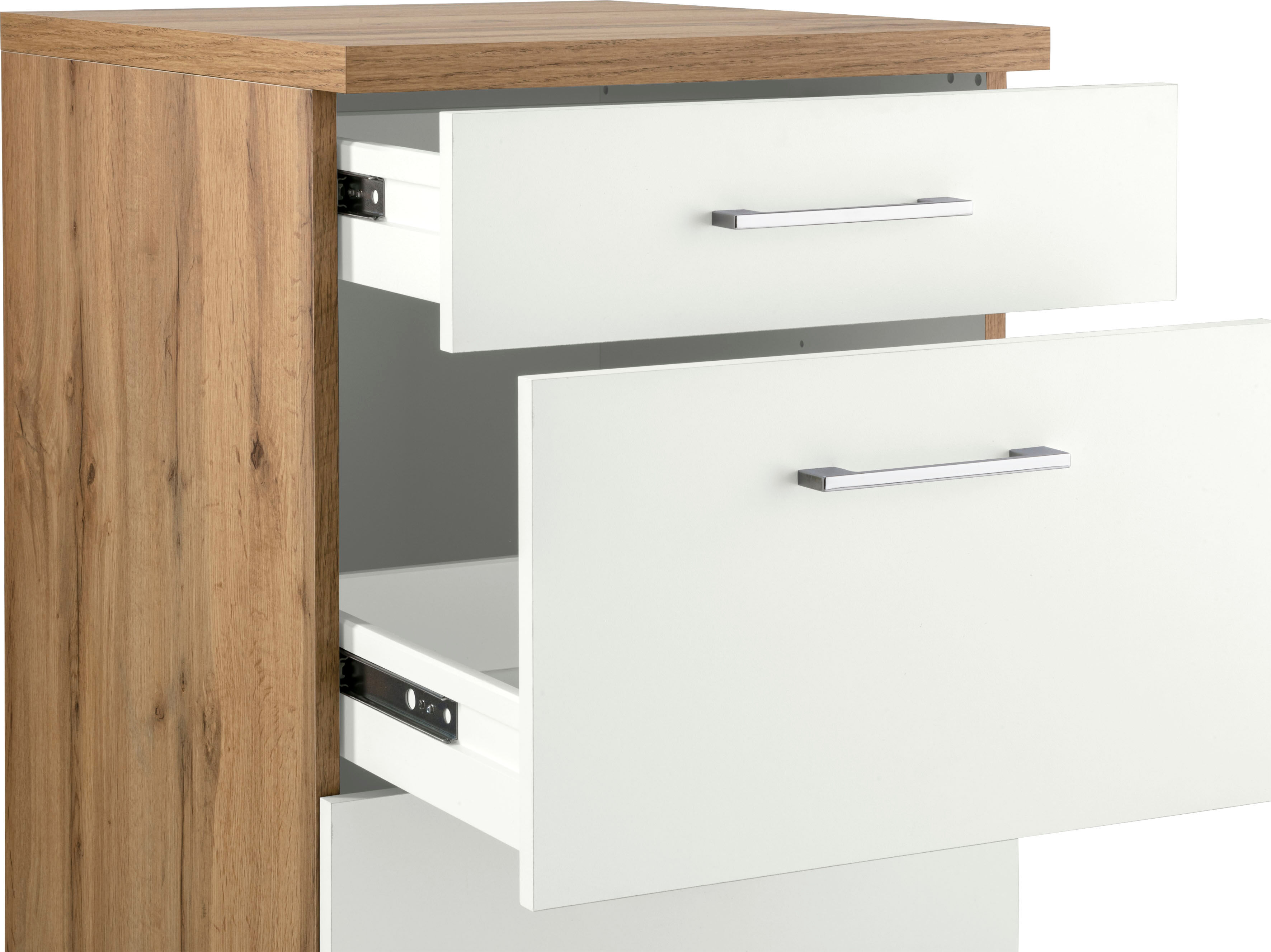 Auszugsunterschrank KOCHSTATION "KS-Colmar", weiß, B:50cm H:85cm T:60cm, Holzwerkstoff, Schränke, 50 cm, mit Metallgriff, alles sofort greifbar dank zwei großer Auszüge