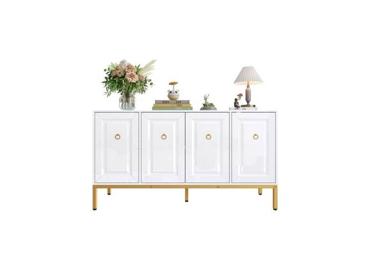 ®TONLRGY Buffet meuble de rangement brillant poignées et pieds dorés avec étagères. 140 x 80 x 40 cm