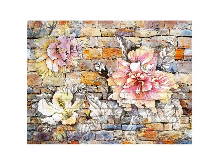 Papier Peint Mural Intisse Fleurs Dessinées Sur Un Mur 360x270 Cm