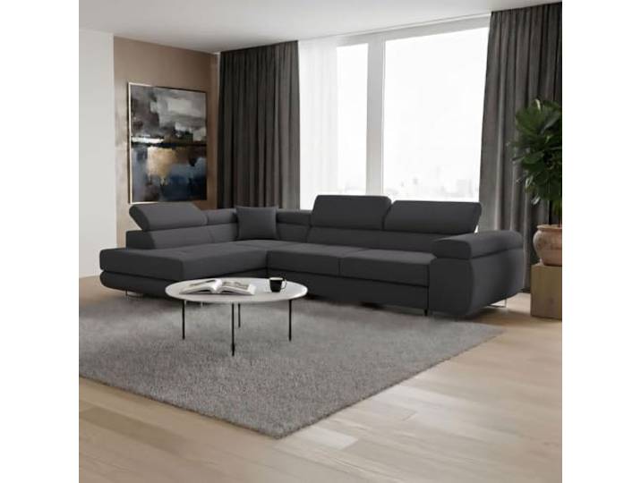 FORNIRO 24 Lendo Ecksofa 275x202x90cm Graphit Wohnzimmer Couch Schlafsofa Mit Schlaffunktion & Bettkasten - L-Form ausziehbar Gäste bequem Stauraum Design hochwertig Eckcouch Komfort robust