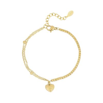 Charm-Armband ADELIA´S "Armband Charmarmband mit Herzanhänger, 16 cm", gold (goldfarben), Armbänder, Damen, yehwang_16, Edelstahl, Charm-Armband, modisch mit Herzanhänger