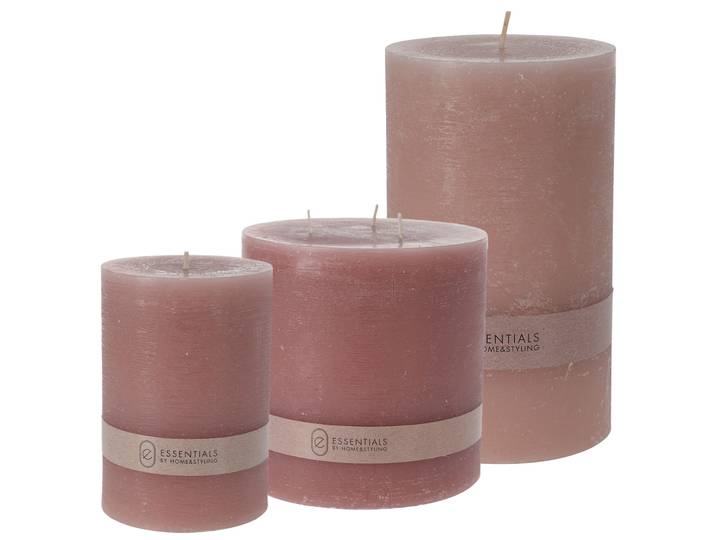 Stumpenkerzen im 3er-Set, rosé, Ø 7, Ø 9, Ø 14 cm