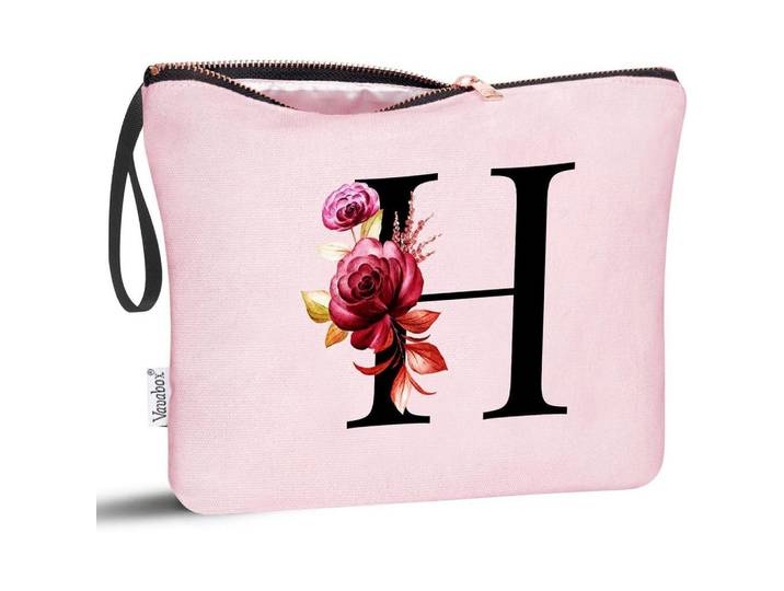 Kulturbeutel mit Initialdruck H Pink, Rosa, 5x16x24 cm, Badaccessoires, Kosmetikdosen
