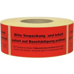 Transpak, Sicherheitskennzeichnung, Hinweisetikett Masse 145x70mm Papier rot Verpackung u. Inhalt auf Beschäd. prüfen