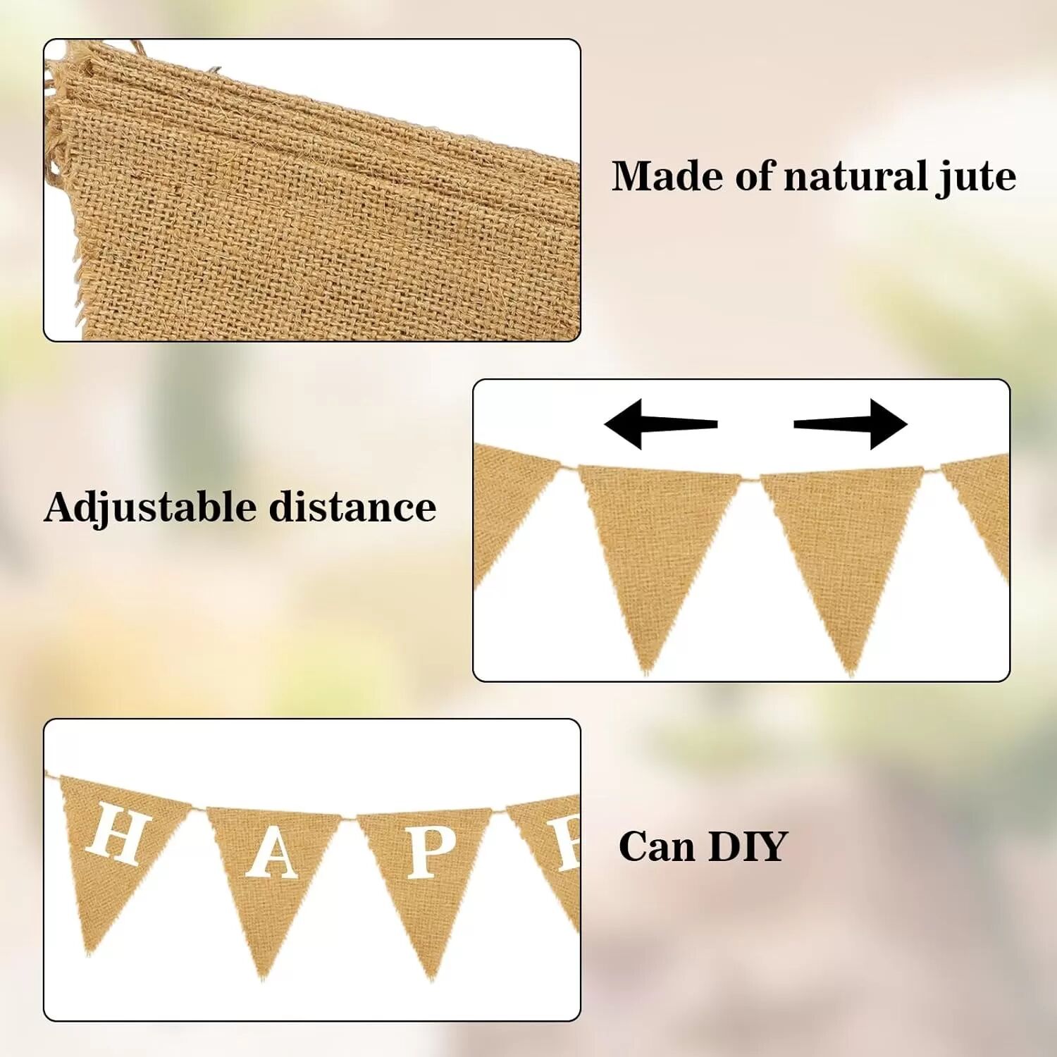 INF Leere Jute Schwalbenschwanz Banner - Rustikale Jute Stoff Wimpelkette für Partys & Hochzeiten