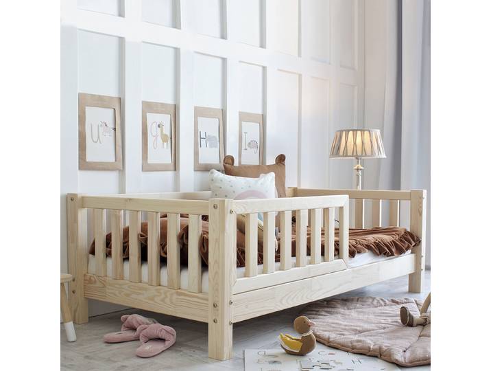 Lit 80x160 Barrière Et Sommier Inclus Pieds 10 Cm Agnès Bois