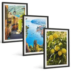 BILDER SET 3er Set - 40x60 cm Schwarzer Rahmen - Straßen am Meer, ein Meer aus Zitronen