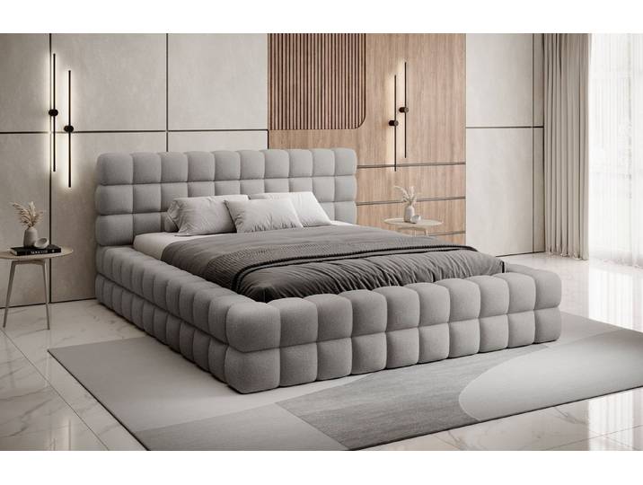 yourhouse24 Polsterbett Dizzle mit Bettkasten (Bettgestell mit Lattenrost), Gepolstertes Kopfteil mit Steppung, Stauraumbett