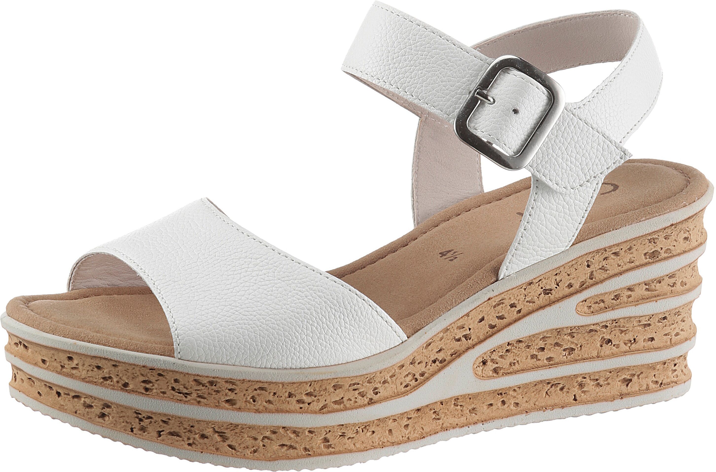 Sandalette GABOR, Damen, Gr. 43, Leder, weiß, Kalbsleder, unifarben, Schuhe Sandalette, Sommerschuh, Sandale, Keilabsatz, mit besonderer Absatzgestaltung