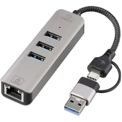 Renkforce RF-EAWH-300 USB-C (USB 3.2 Gen 1) Multiport Hub mit eingebautem Netz (USB-C, 3 Ports), Dockingstation + USB Hub, Grau
