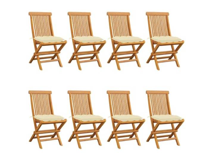 ZQQLVOO 8-teilige Klappstühle aus Massivem Teakholz mit Cremeweißen Kissen Massives Teakholz, glatte Oberfläche, dick gepolsterte Kissen, klappbar, leicht, wetterbeständig