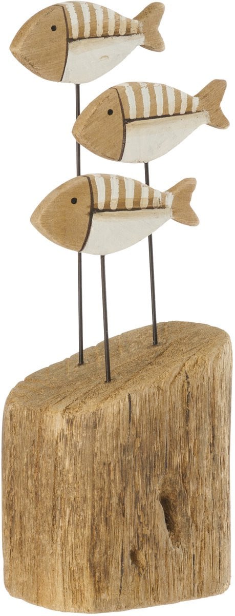 J-Line Decoratie Vis Op Voet - Hout - Natuurlijk/Wit - Small