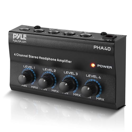 Pyle Professionele 4-kanaals Stereo Hoofdtelefoonversterker met 4 TRS-uitgangen en onafhankelijke volumeregeling