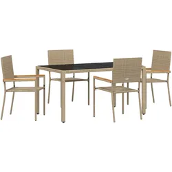 vidaXL 5-teiliges Garten Esszimmerset Beiger Poly Rattan