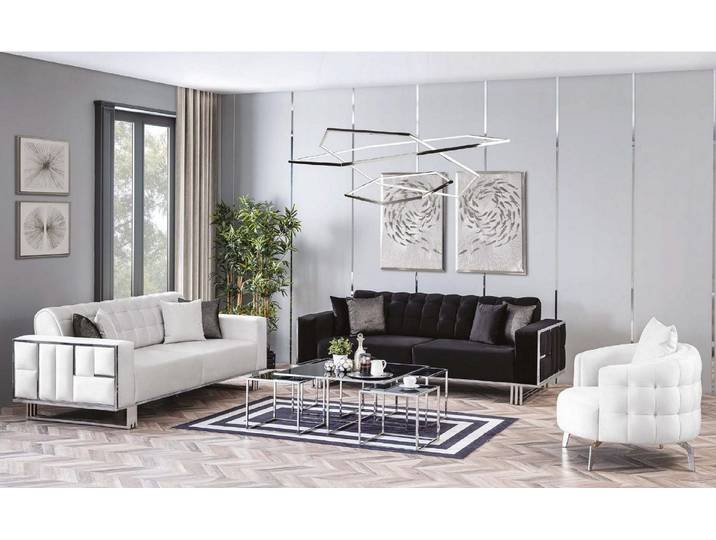 JVmoebel Polstergarnitur Samt Sofa in Weiß mit Edelstahlfüßen für modernes Wohnen, (3-tlg), Made in Europa