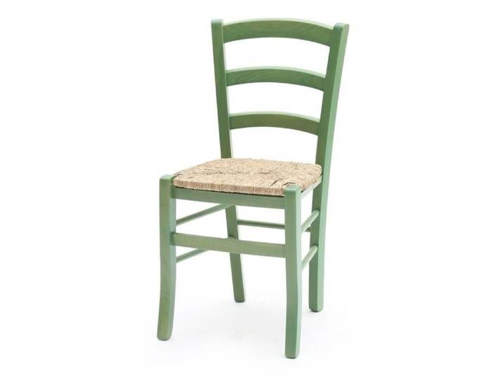 Chaises en bois massif avec assise en paille - Venezia - Set de 2 - Vert - Style classique intemporel