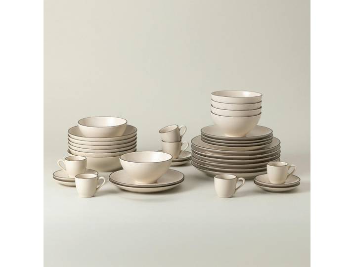 Costa Nova Kombiservice Augusta, Creme, Schwarz, Keramik, 30-teilig, 80 ml,650 ml, Handmade in Europe, Essen & Trinken, Geschirr, Geschirr-Sets, Kombiservice
