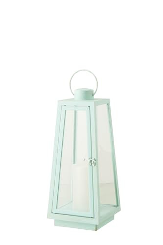 J-Line Lantaarn met kaars en LED-licht, glas, turquoise, medium