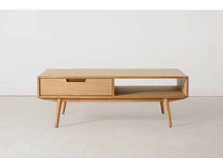 Couchtisch 01, Eiche / Zwei Schubladen mit Regal