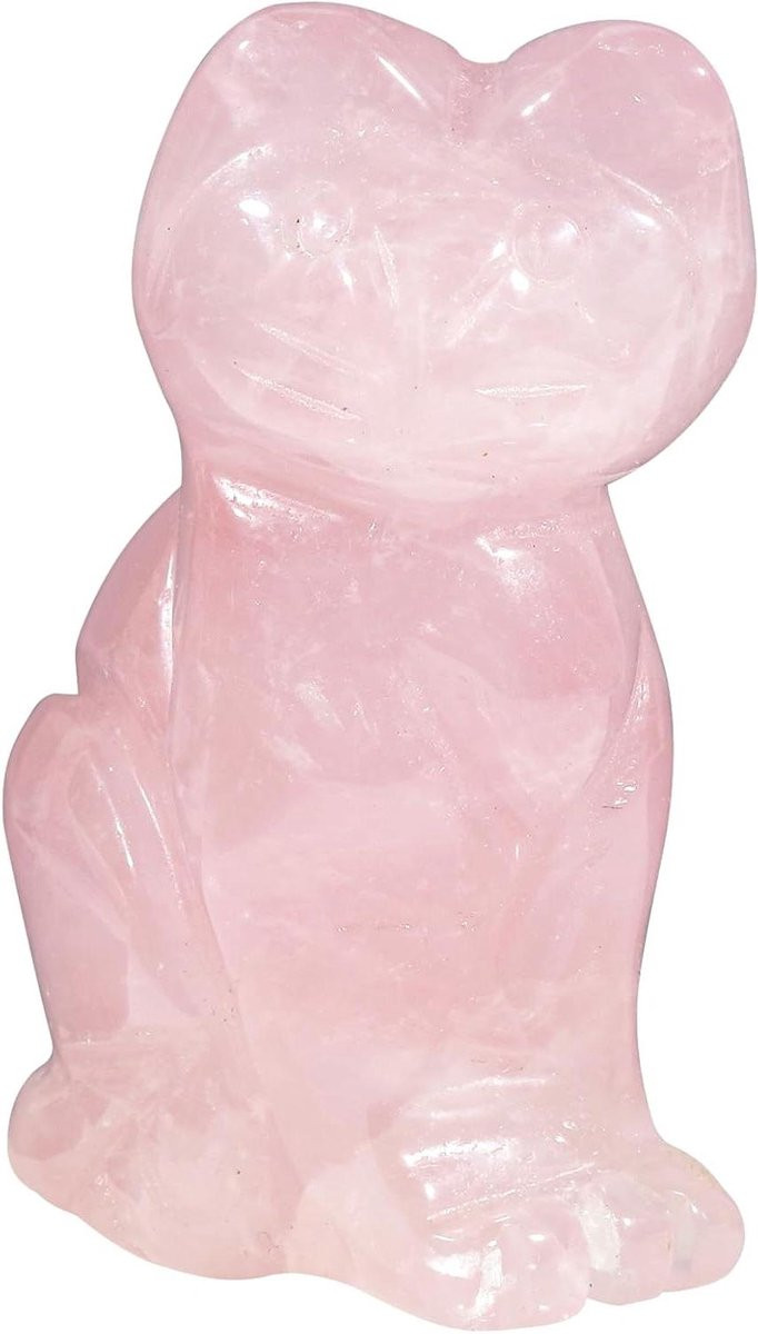 Handgesneden Rozenkwarts Kat Beeldje - Roze Kristallen Kat Figuur voor Decoratie - 5 cm