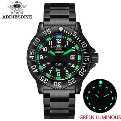 Quick Pick Pro ADDIESDIVE Tactical Luminous Military Watch Waterproof Quartz Sports Watch For Men steel Black