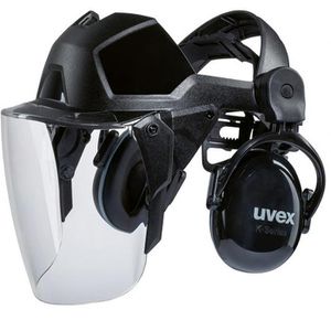 Uvex Gesichtsschutz pheos faceguard, EN 166, EN 170, EN 352, Scheibenvisier Polycarbonat, schwarz, klappbar, Gehörschutz