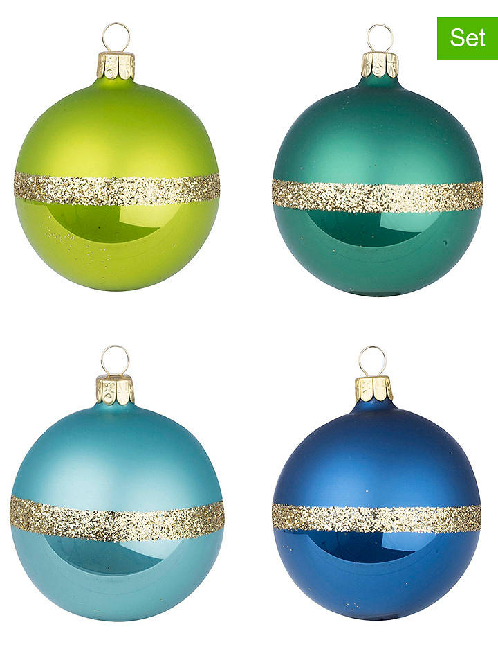 Overbeck and Friends 12er-Set: Christbaumkugeln in Grün/ Blau/ Gold - Ø 7 cm - onesize