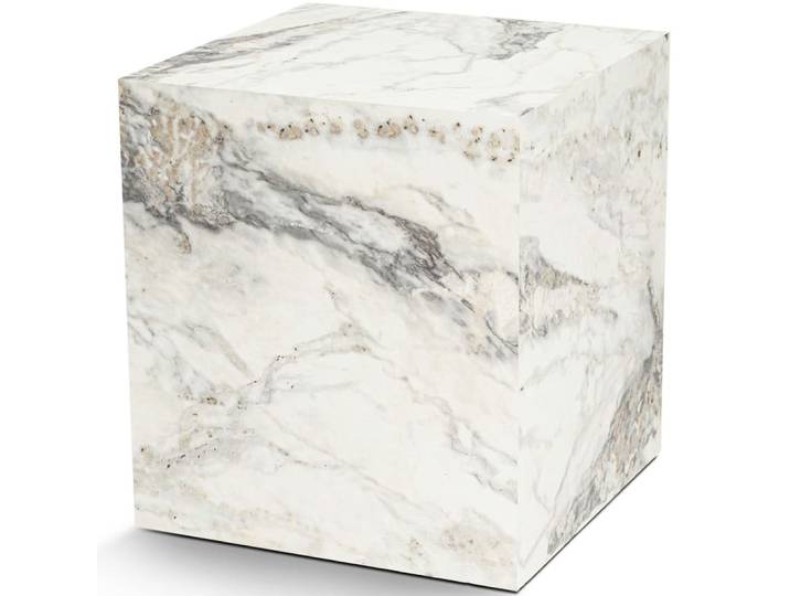Table d'appoint cubique effet marbre blanc 45 cm