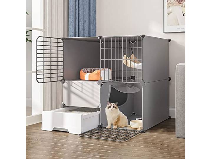 TXGJWRA Katzenkäfig für den Innenbereich mit Katzentoilette, Laufstall, abnehmbares Metall, Kleintierkäfig, DIY, Kätzchen, Laufstall, extra großer Platz für kleine Haustiere, Katzen, Welpen, 75 x 49 x