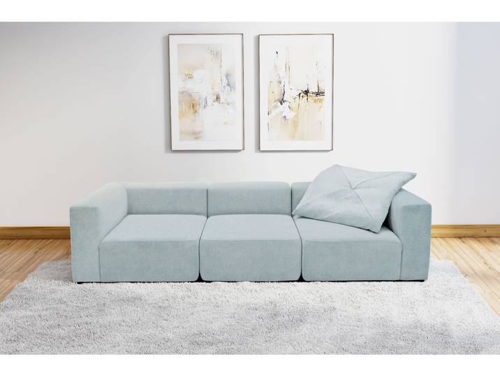 3-Sitzer HOME AFFAIRE Utvik bestehend aus 2 Eck- und 1 Mittelelement , blau (hellblau), B:301cm H:69cm T:108cm, 95% Polyester, 5% Nylon, Sofas, 3-Sitzer, einzelne Module für individuelle Zusammenstellung