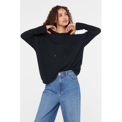 Kapuzensweatshirt SENSES.THE LABEL, Damen, Gr. XXL, blau, Sweatware, Material: 100% Polyester, Strukturmuster, regular fit normal, Rundhals, eingesetzt elastischer Bund, Sweatshirts, mit verkürzten Ärmeln