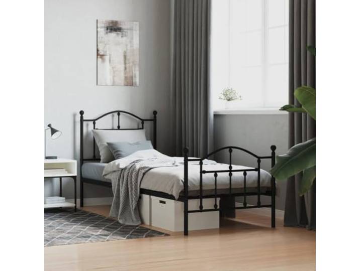 Pulverbeschichteter Stahl Stabil Klassisches Design Metallbett 80x200 cm Bettgestell mit Kopf- und Fußteil Metall Schwarz 80x200 cm Stahlbett Lattenrost Stabil