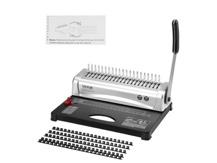 VEVOR Machine à relier\, machine à relier à peigne 21 trous\, 450 feuilles\, machine à relier avec 100 épines de reliure à peigne de 3/8''\, pour format lettre\, A4\, A5