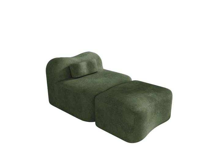 Flora Grace Sofa in Grün aus Samt mit Ottoman und rahmenlosem Design, 167x70x96 cm, Wohnzimmer, Sofas & Couches, Sofas
