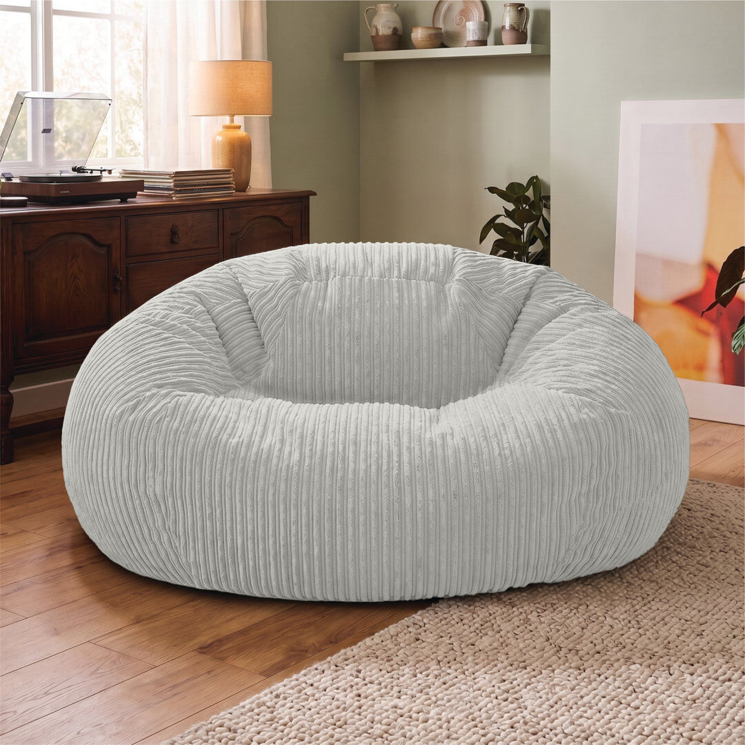 rucomfy Beanbags Jumbo Corduroy Huge Adult Bean Bag Chair. Extra Large Living Room Lounger. 125 (H) cm x 120 (W) cm Platinum Grey Large