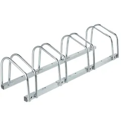 Relaxdays Fahrradständer Boden, für 4 Fahrräder, bis 60 mm Reifenbreite, Metall, Garage, Fahrrad-Aufstellständer, silber