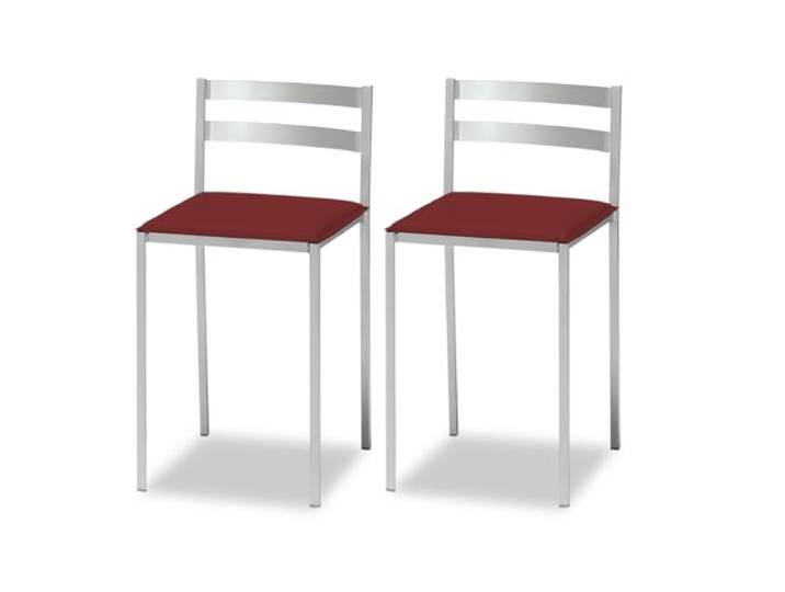ASTIMESA 2 Küchenhocker mit niedriger Rückenlehne, horizontalen Streifen und gepolstertem Sitz, Aluminiumgestell, Sitzfläche aus Kunstleder, Bordeauxrot