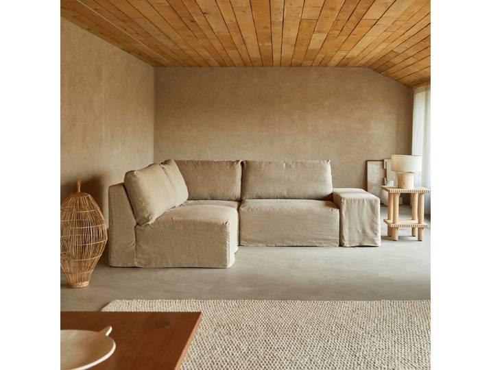 Modul-Ecksofa aus natürlichem Leinen, 3-Sitzer - Natur