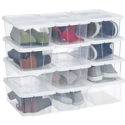 Relaxdays Schuhboxen Kunststoff 24er Set weiß Weiß,Transparent