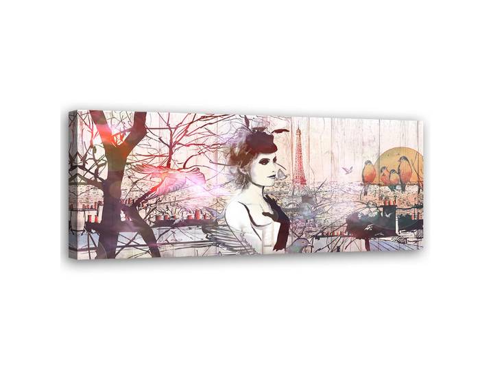 Feeby Wandbild frau vor dem hintergrund des eiffelturms, Beige, Person/Charakter, Rechteckig, 90x30 cm, Bilder & Rahmen, Bilder, Leinwandbilder