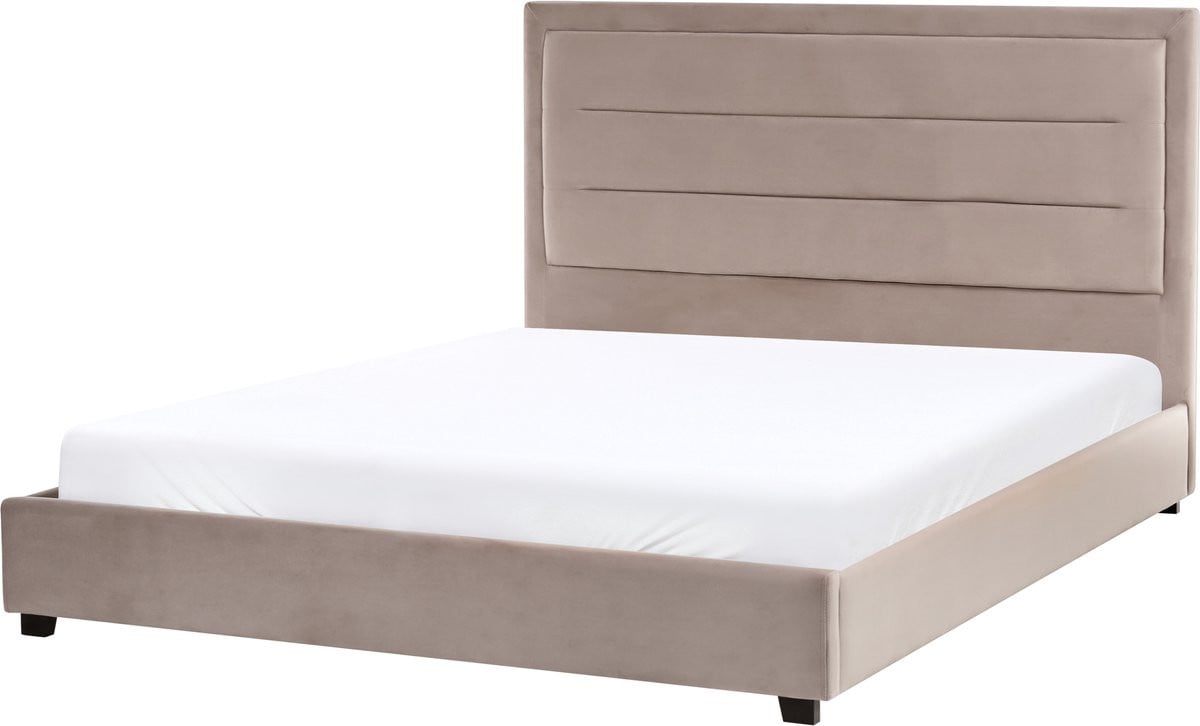 Beliani ROUEN Tweepersoonsbed Taupe Fluweel 160 x 200 cm