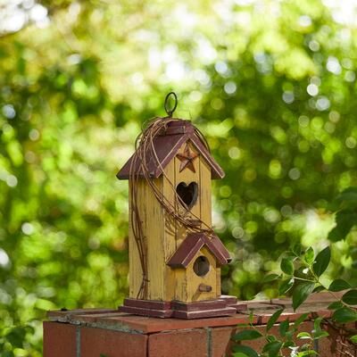 "Glitzhome 11.5""H Solid Wood Cottage Outdoor Birdhouse with Rattan"