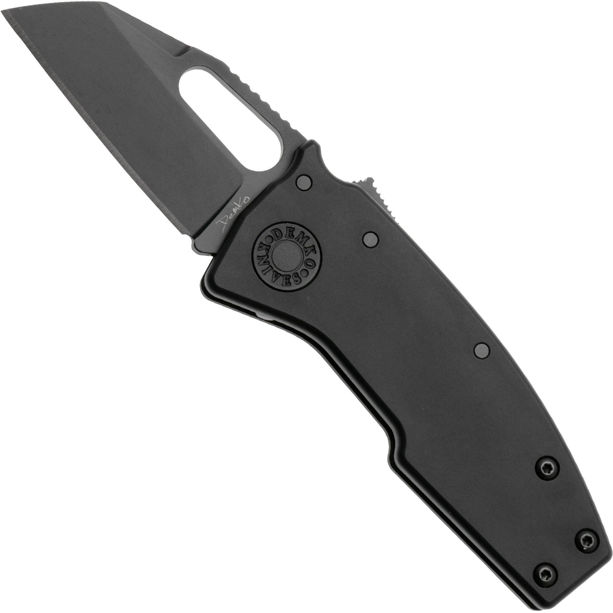 Demko Knives Demko Nano-Shark, NANO-20CV-BLACK ALUM-SF, Stealth DLC CPM 20CV Shark Foot, Black Aluminum coltello da tasca