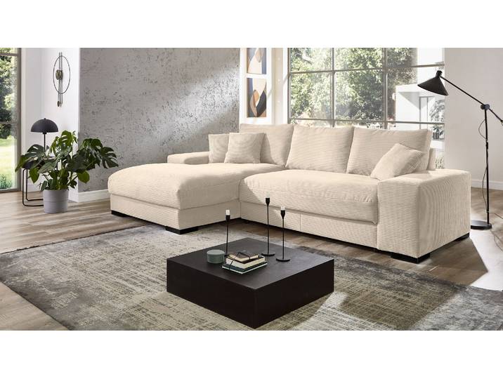 Ecksofa Soft in Stoff Cord mit Rückenkissen