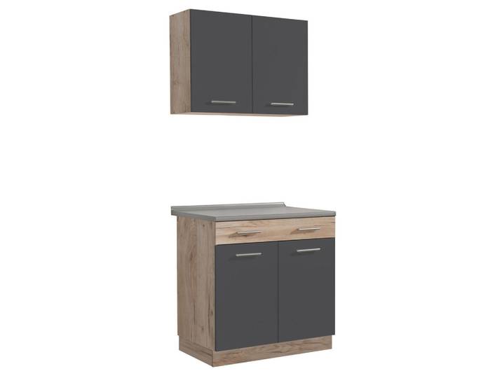 Homestyle4u Küchenleerblock 80 cm in Anthrazit, Grau, Holz, 80x206x60 cm, Küchen, Küchenzeilen & Küchenblöcke, Küchenzeilen, Küchenzeilen ohne Geräte